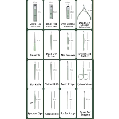 Nail Clipper & Grooming Tools Kit - 16pcs