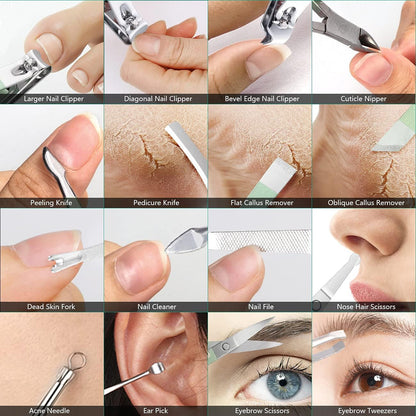 Nail Clipper & Grooming Tools Kit - 16pcs